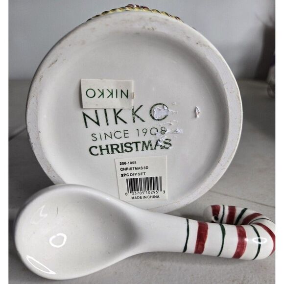 NIKKO Christmas Dip Set Candy Cane Spoon Accented Bowl 2 Piece - Picture 3 of 5